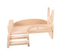 PartyKindom Wooden Guinea Pig Bed with Stairs for Small Pets Stable Platform Bed for Hamster Chinchilla Squirrel Non-Toxic Wood Cage Accessory