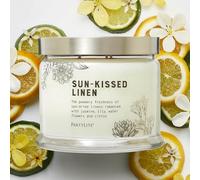 PartyLite Sun-Kissed Linen Bougie en pot à 3 mèches avec notes de jasmin, musc de jasmin, lys et agrumes, 374,2 g, durée de combustion de 45 heures, parfum luxueux, idéal pour offrir