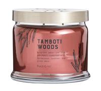 PartyLite Tamboti Woods Bougie en pot à 3 mèches avec notes d'ambre exotique, patchouli, lavande et mousse verte, 374,2 g, durée de combustion de 45 heures, parfum luxueux, parfait pour offrir