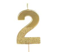 PARTYLOSOPHY Bougies d'anniversaire numéro 2 avec chiffres 10, 20, 30, 40, 50, 60, 70, 80, 90, 100 en or métallique avec paillettes.