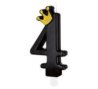 Partypal Bougie noire avec couronne dorée et pied enfichable | env. 9 cm x 5 cm | Décoration de gâteau d'anniversaire Bougie chiffre Bougie chiffre Bougie chiffre Bougie chiffre Bougie chiffre Couleur