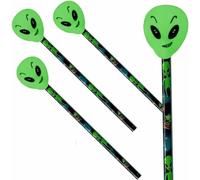 Partystrolche Alien - Lot de 4 crayons à papier - Avec gomme - Pour l'école, la maternelle et le calendrier de l'Avent - Pour enfants - Motif monstres extraterrestres