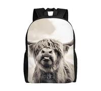 PartyUnix Sac à dos humoristique imprimé vache Highland - Robuste et résistant à l'usure, tendance et léger, minimaliste, pour homme et femme, Noir , taille unique