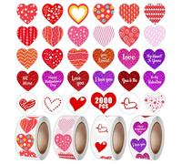 Partywind Lot de 2 000 autocollants pour la Saint-Valentin, 4 rouleaux d'autocollants en forme de cœur pour décorations de Saint-Valentin, autocollants décoratifs pour cadeaux/bouteille
