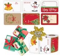 Partywind Lot de 250 étiquettes autocollantes pour cadeaux de Noël, étiquettes décoratives imperméables pour les fêtes (6 styles)