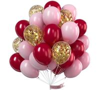 PartyWoo Ballon Rose Bordeaux, 70 pcs Ballon Bordeaux, Ballon Rouge Bordeaux, Ballons Roses, Ballon Rose Pale, Ballon Confettis Or pour Fete Vintage, Déco Vintage Mariage, Decoration Mariage Bordeaux
