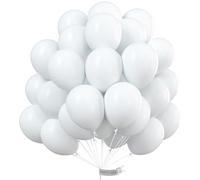 PartyWoo Ballons Blancs, 50 pcs 10 Pouces Ballons en Latex avec Ruban de 20m, Ballons Mats, Ballons de Fête Blancs, Ballons d'Anniversaire pour Fête d'Anniversaire, Décorations de Baby Shower