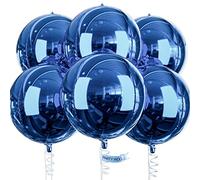 PartyWoo Ballons Bleus, Paquet de 6 Ballons Bleu Marine en Aluminium, Ballons Géants en Aluminium 4D de 22 Pouces Ronds et Ruban, Grands Ballons, Ballons en Aluminium pour Décorations d'Anniversaire