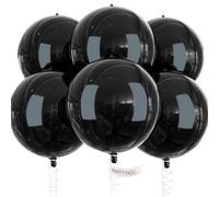 PartyWoo Ballons Noirs, Paquet de 6 Ballons Noirs en Aluminium, Ballons Géants en Aluminium 4D de 22 Pouces Ronds et Ruban, Grands Ballons, Ballons en Aluminium pour Décorations d'Anniversaire