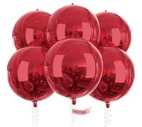 PartyWoo Ballons Rouges, Paquet de 6 Ballons en Aluminium Rouge Foncé, 22 Pouces Énormes Ballons en Aluminium 4D Ronds et Ruban, Grands Ballons, Ballons en Aluminium pour Décorations d'Anniversaire