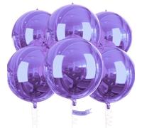 PartyWoo Ballons Violets - Paquet de 6 Géants en Aluminium 4D de 22 Pouces Ronds, Ruban Inclus - Grands Ballons pour Décorations d'Anniversaire