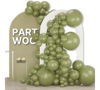 PartyWoo Kit d'arche de ballons en latex de différentes tailles de 45,7 cm, 30,5 cm, 25,4 cm, 25,7 cm, 12,7 cm, vert olive bohème pour décoration de fête sur le thème des dinosaures, jungle, golf