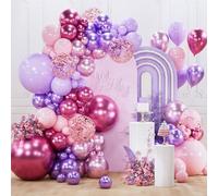 PartyWoo Kit d'arche de ballons roses et violets - Guirlande de 140 pièces de différentes tailles de 45,7 cm, 30,5 cm, 25,4 cm, 25,4 cm, 12,7 cm, rose vif, chromé, violet clair, doré - Ballons