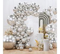 PartyWoo Lot de 127 ballons argentés de différentes tailles de 91,4 cm, 45,7 cm, 30,5 cm, 25,4 cm, 25,4 cm, 12,7 cm, guirlande pour anniversaire, remise de diplôme, enterrement de vie de jeune fille