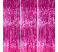 PartyWoo Lot de 3 Rideaux à Franges en Feuille d'aluminium Rose Vif de 2,5 m pour Anniversaire, Barbie, galentines, Enterrement de Vie de Jeune Fille, Tequila, Lever de Soleil