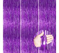 PartyWoo Lot de 3 Rideaux à Franges en Feuille d'aluminium Violet de 2,5 m - Toile de Fond métallique Lavande pour Anniversaire, Remise de diplôme, Enterrement de Vie de Jeune Fille, Mardi Gras