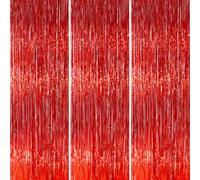 PartyWoo Lot de 3 Rideaux à Franges Rouges de 2,5 m pour fête prénatale, Remise de diplôme, Anniversaire, fête des mères, Casino, Pompier, Tapis Rouge sur Le thème des Cerises