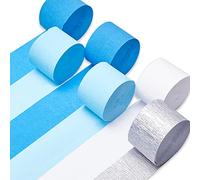 PartyWoo Lot de 6 banderoles en papier crépon 150 m, blanc, argent, bleu royal, bleu clair pour décorations d'anniversaire, décorations de fête, décorations de mariage (1,8 pouces x 82 pieds/rouleau)