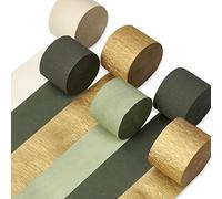 PartyWoo Lot de 6 rouleaux de papier crépon de 150 m - Or métallisé, vert chasseur, vert sauge, ivoire - Pour décorations d'anniversaire, de fête, de mariage (4,6 cm x 25,9 m)