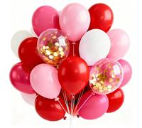 PartyWoo Lot de 65 ballons à confettis roses rouges et blancs de 30,5 cm - Rose layette mat, blanc, rouge, doré - Ballons confettis pour révélation du sexe, mariage, fête prénuptiale, fête prénatale