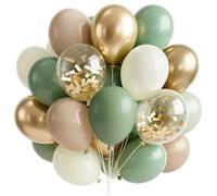 PartyWoo Lot de 65 ballons vert sauge de 30,5 cm avec confettis dorés métallisés pour fête prénatale, mariage, fiançailles, jungle, forêt, anniversaire, décorations de fête d'anniversaire