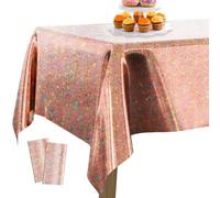 PartyWoo Nappe en Feuille d'aluminium Or Rose, Lot de 2 Nappes Irisées à Pois, 137 x 274 cm / 54 x 108 Pouces Nappe Rectangulaire Lavable pour Table de 6 à 8 Pieds, Nappe pour Anniversaire, Mariage