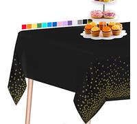 PartyWoo Nappe Noire, Nappe 54 x 108 Pouces, Nappe Rectangle, Nappe en Plastique, Nappe Imperméable, Couverture de Table, Nappe en Plastique, Décorations de Fête Noir et Or (1 Pack)