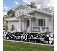 PartyYaa Bannière d'anniversaire 60 ans, décoration de bannière d'anniversaire, extra grande bannière Happy Birthday, fête, photomaton, arrière-plan, panneau décoratif, poster pour hommes et femmes