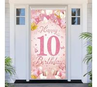 PartyYaa Bannière de décoration pour 10e anniversaire, bannière de porte pour 10e anniversaire, bannière Happy Birthday en or rose, couverture de porte pour photomaton, affiche pour décoration de fête