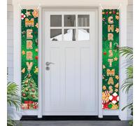 PartyYaa Bannière de porte de Noël, décoration de cabine photo, sapin de Noël et boîte cadeau, panneau de porche, décoration de fête pour intérieur et extérieur (vert)