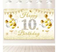 PartyYaa Bannière Décorations 10e Anniversaire, Bannière de Fond Happy 10th Birthday, Décor de Fond de Cabine Photo de Fête Extra Large Affiche Panneau pour Filles Garçons