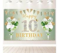 PartyYaa Bannière décorative pour 10e anniversaire - Bannière « Happy 10th Birthday » - Toile de fond extra large pour cabine photo - Poster pour filles et garçons