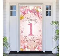 PartyYaa Bannière décorative pour 1er anniversaire, couverture de porte « Happy 1st Birthday », extra large, bannière de fête or rose, décoration de fond pour cabine photo, affiche pour intérieur et
