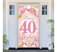 PartyYaa Bannière décorative pour 40e anniversaire - Couverture de porte « Happy 40th Birthday » - Bannière de fête extra large or rose - Bannière de fête pour cabine photo - Affiche décorative pour