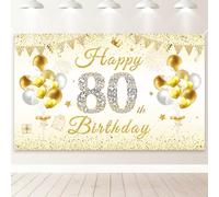 PartyYaa Décorations de Bannière de 80e Anniversaire, Bannière de Toile de Fond Joyeux 80e Anniversaire, Décor d'Arrière-plan Extra Large de Cabine Photo de Fête Affiche Poster pour Hommes Femmes