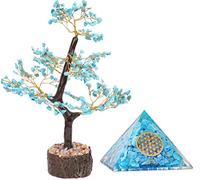 PARUHAS Arbre de vie en pierre précieuse turquoise naturelle, orgonite, pyramide, arbre à argent, cristal de guérison Reiki, Feng Shui, décoration de maison, bureau, énergie positive, équilibrage des