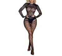 PARUPRUP Bodystockings Femme en Dentelle Léopard Catsuit Une Pièce Résille Transparente à Manches Longues Fishnet Body Combinaison (water ripple Body)