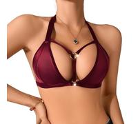 PARUPRUP Femme Sexy Halter Triangle Bralette sans Armature Soutien-Gorge Dos Nu Wetlook Brassiere Métal Anneau Hollow Lingerie Push-up sous-Vêtement Brillant Lisse Bustier Col en V Réglable Babydoll