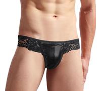 PARUPRUP Homme Sexy Dentelle String Simili Cuir Tanga Taille Basse Slip Chic Hot Jockstrap Transparent sous-Vêtements Wetlook Mesh Culotte T-Back Briefs Elastique Ficelle Thong Respirant Lingerie