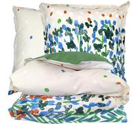 Parure 280x240 cm 65x65 cm 100% coton ÉVASION Blanc vert 3 pièces