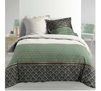 Douceur d'Intérieur Parure 3 Pièces 240 x 220 cm Percale Imprime Belor Vert