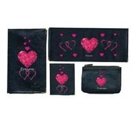 Parure 4 pièces en cuir noir Porte chéquier long Porte carte grise Porte carte Porte monnaie Amour rose Saint Valentin personnalise avec votre prenom Noir G