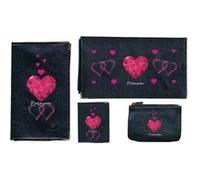 Parure 4 pièces en cuir noir Porte chéquier Porte carte grise Porte carte Porte monnaie Amour rose Saint Valentin personnalise avec votre prenom Noir G