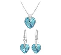Parure Argent 925 Rhodie Coeurs 18 et 14mm Swarovski Element - Aquamarine AB