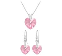 Parure Argent 925 Rhodie Coeurs 18 et 14mm Swarovski Element - Light Rose AB - Femme