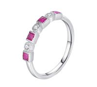 Parure Bijoux Argent Bague Ruby Or Blanc 9K Au375 de Forme Carrée Rubis Taille 54 pour Mère Sœur
