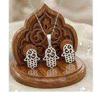 Parure Bijoux - Collier & Boucles d'Oreilles - Filigranés - Main de Fatma - Argent 925/1000 - Femme - 4 Pièces