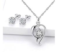 Parure Bijoux - Dauphin & Cœur - Argent 925/1000 - Élégance Marine - Femme/Fille - 4 Pièces