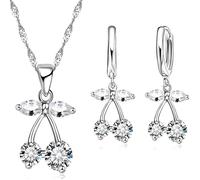 Parure Bijoux - Enfant - Cerises - Cristal - Blanc - Argent Fin 925/1000 - 4 Pièces