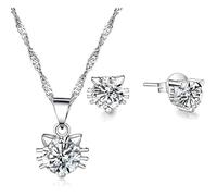 Parure Bijoux - Enfant - Chat - Cristal - Blanc - Argent Fin 925/1000 - 4 Pièces